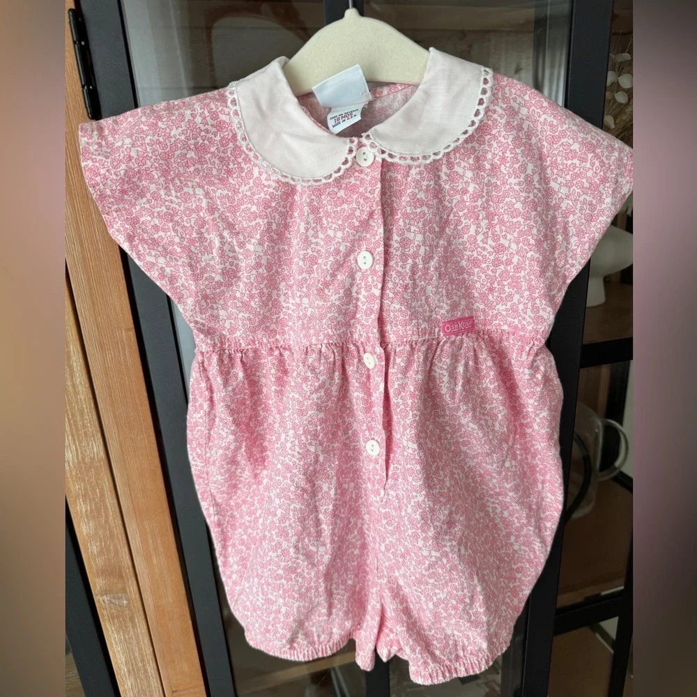 Vintage 90s Oshkosh B’Gosh bubble romper floral peterpan collar embroidered baby